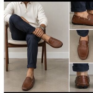 Prada Mens Brown Pebbled Leather Driving Loafers‎ Penny Moccasins 2D 1102 Size 8